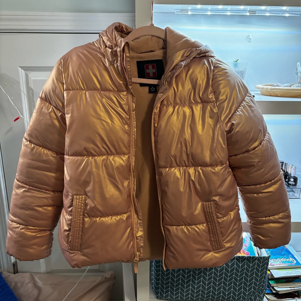 Girls Pink Metallic Puffer Jacket with Hood Size XL